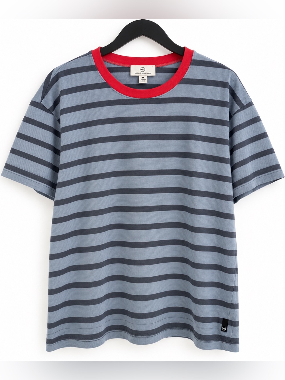AG Adriano Goldschmied Men’s Striped T-Shirt Blue Red Crewneck Small